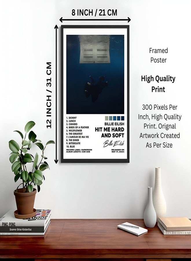 Vyopix Billie Eilish - Hit Me Hard and Soft Music Album Cover, Wall Decoration Art Framed Poster, Matte & Glossy Laminated Poster with 0.5 Inch Black Wooden Frame (Glossy, 8X12 Inches) - Image 3
