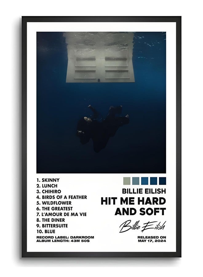 Vyopix Billie Eilish - Hit Me Hard and Soft Music Album Cover, Wall Decoration Art Framed Poster, Matte & Glossy Laminated Poster with 0.5 Inch Black Wooden Frame (Glossy, 8X12 Inches) - Image 1