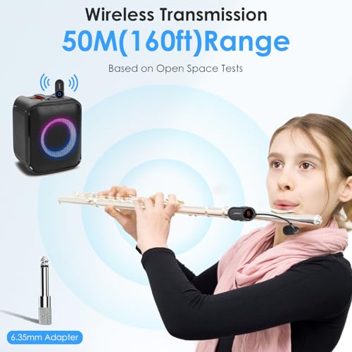 Lococo UHF Wireless Flute Microphone System Wind Music Instruments Microphone Receiver and Transmitter 160ft Range with Digital Screen for Flute Piccolo Clarinet - Image 3