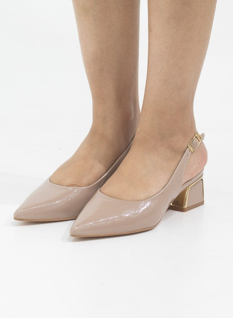LAMARAPARIS Gabrina 4cm heel pu closed toe sling court nude  - Image 3