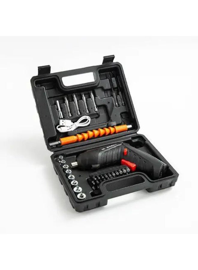 USB Rechargeable Electric Screwdriver Set Contains 47 Accessories Cordless electric screwdriver with built-in LED light 1300mAh battery capacity Rotating design Universal extension rod allows access to tight spaces - Image 1