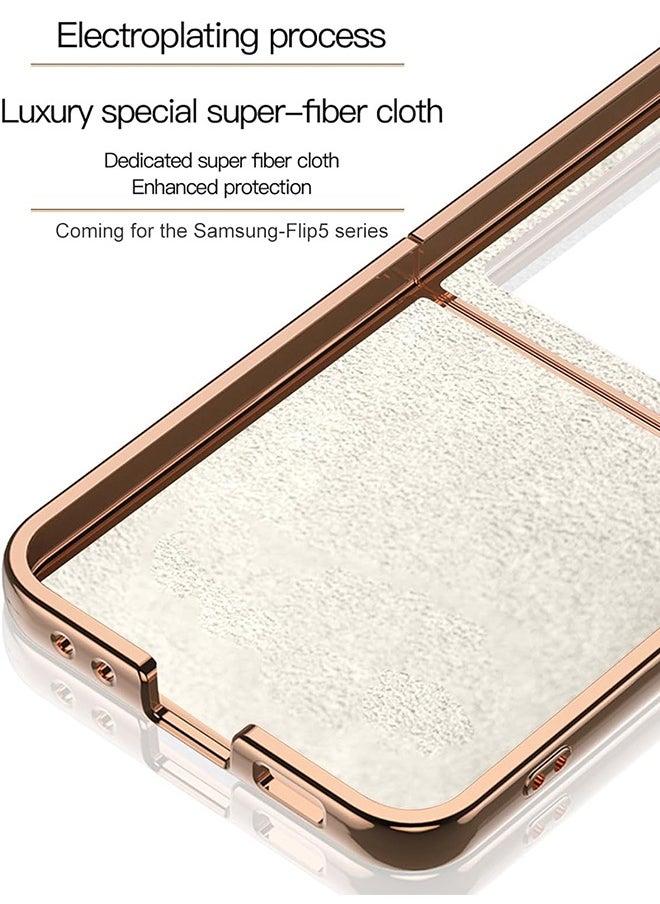 Unique - For Samsung Galaxy Z Flip 5 Case with Stand 360° Rotatable Ring Holder Kickstand [Magnetic Car Mount] Gold Plating for Women Men Shockproof Protective Cover for Samsung Z Flip 5 5G (White) - Image 1