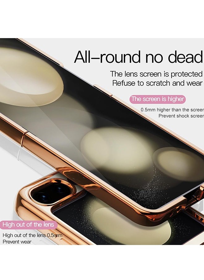 Unique - For Samsung Galaxy Z Flip 5 Case with Stand 360° Rotatable Ring Holder Kickstand [Magnetic Car Mount] Gold Plating for Women Men Shockproof Protective Cover for Samsung Z Flip 5 5G (White) - Image 1