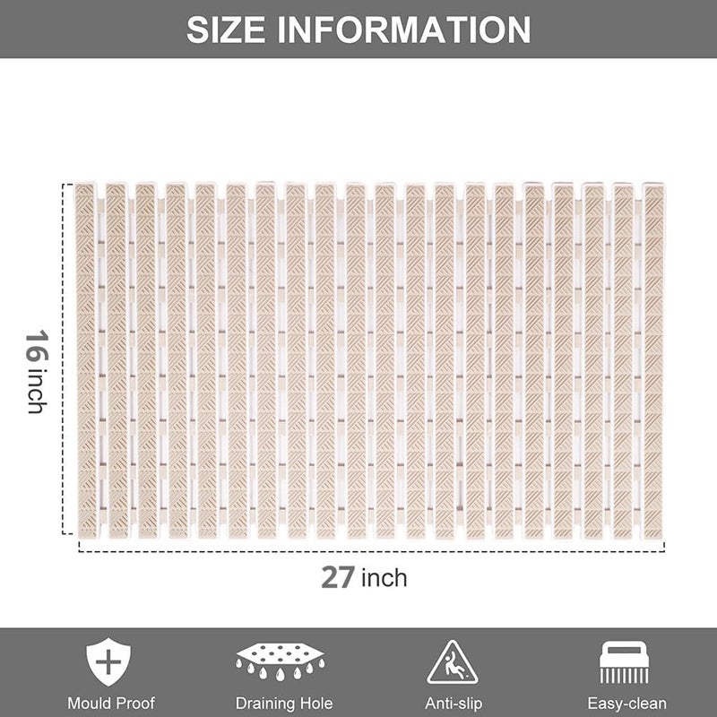 JUGTE PVC Shower Mat Anti-Slip With Suction Cups and Drain Holes, Anti-Skid Plastic Rubber for Bathtub Floor (Beige) - Image 4