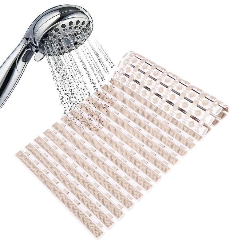 JUGTE PVC Shower Mat Anti-Slip With Suction Cups and Drain Holes, Anti-Skid Plastic Rubber for Bathtub Floor (Beige) - Image 2