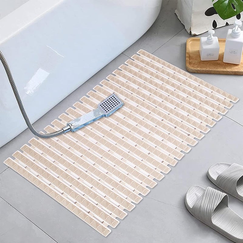 JUGTE PVC Shower Mat Anti-Slip With Suction Cups and Drain Holes, Anti-Skid Plastic Rubber for Bathtub Floor (Beige) - Image 5