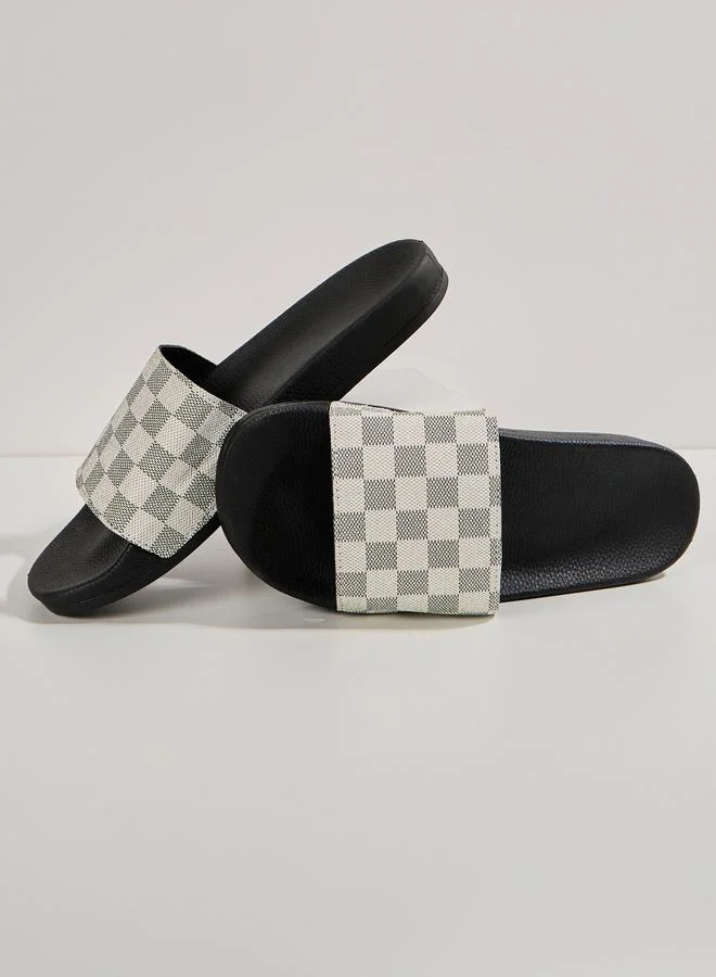 ستايلي Styli Checked Pattern Strap Comfort Slides