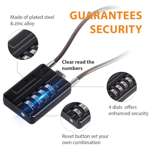 SEPOX® Compact Design Twins Resettable 4-Digit Combination Padlock, Extra Long Cable – Personalized Password, Durable Vinyl Steel Cable, Multipurpose Lock for Suitcase, Gym Lockers, Toolbox – Black - Image 2