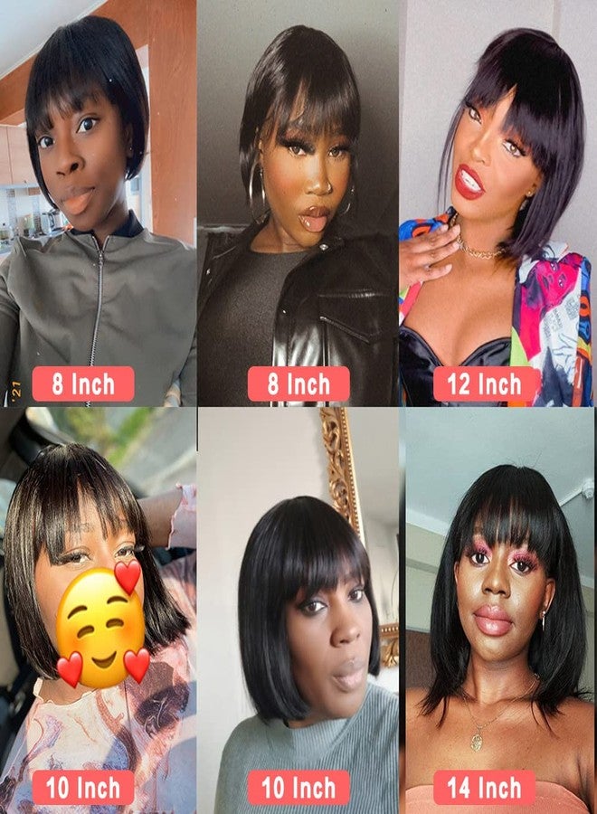 Rebasar Short Bob Wig with Bangs 10 Inch Brazilian Straight Hair None Lace Front Bob Wig Human Hair Wigs for Black Women Human Hair Glueless Wear and Go Natural Black Wig - Image 4