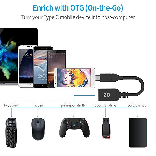 QZ USB 3.1 Type C OTG Adapter, USB C to USB Connector, USB to Type C OTG [Thunderbolt-3 Compatible] Cable 7.5 cm, Black - Image 3