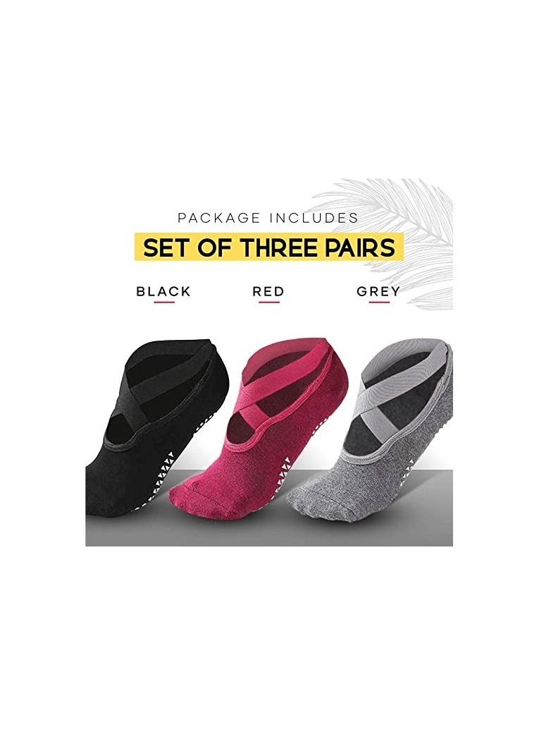 Generic - 3 pairs Strap Non slip Yoga Socks for Women Yoga Special Sports Socks Non Slip Grip Socks with Cushion for Yoga Pilates Barre Home and Hospital - Image 1