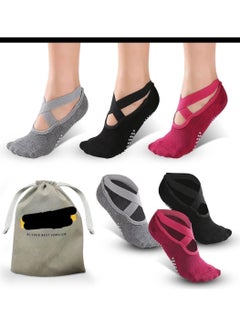 3 pairs Strap Non slip Yoga Socks for Women Yoga Special Sports Socks Non Slip Grip Socks with Cushion for Yoga Pilates Barre Home and Hospital