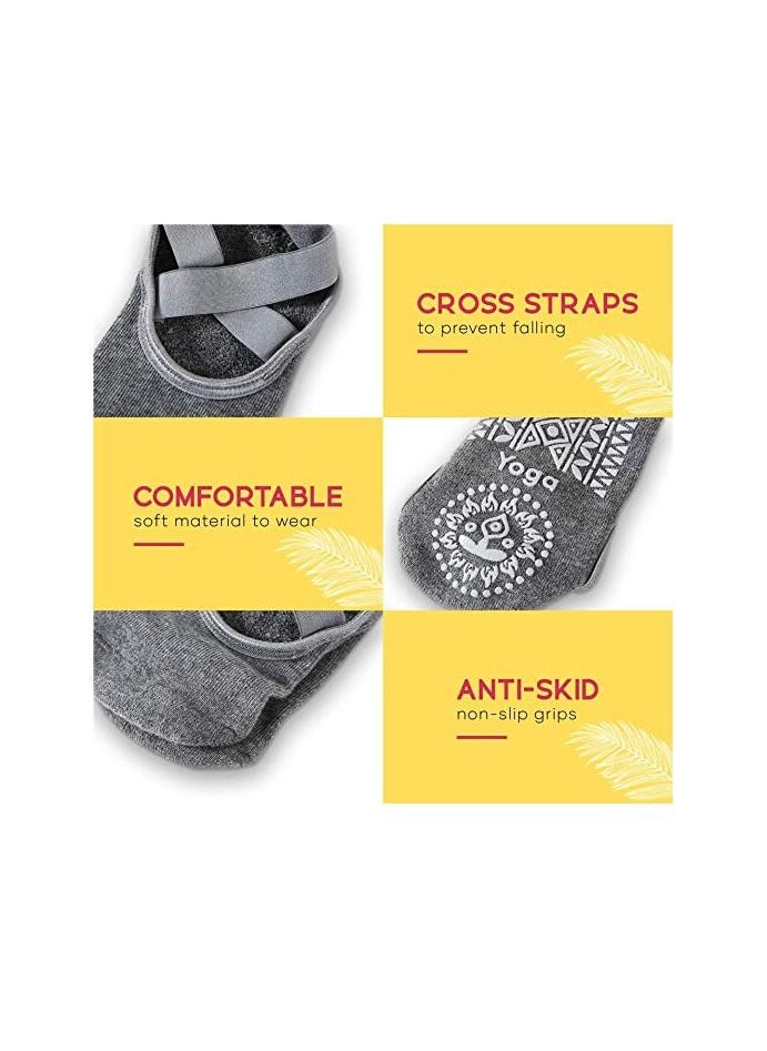 Generic - 3 pairs Strap Non slip Yoga Socks for Women Yoga Special Sports Socks Non Slip Grip Socks with Cushion for Yoga Pilates Barre Home and Hospital - Image 1