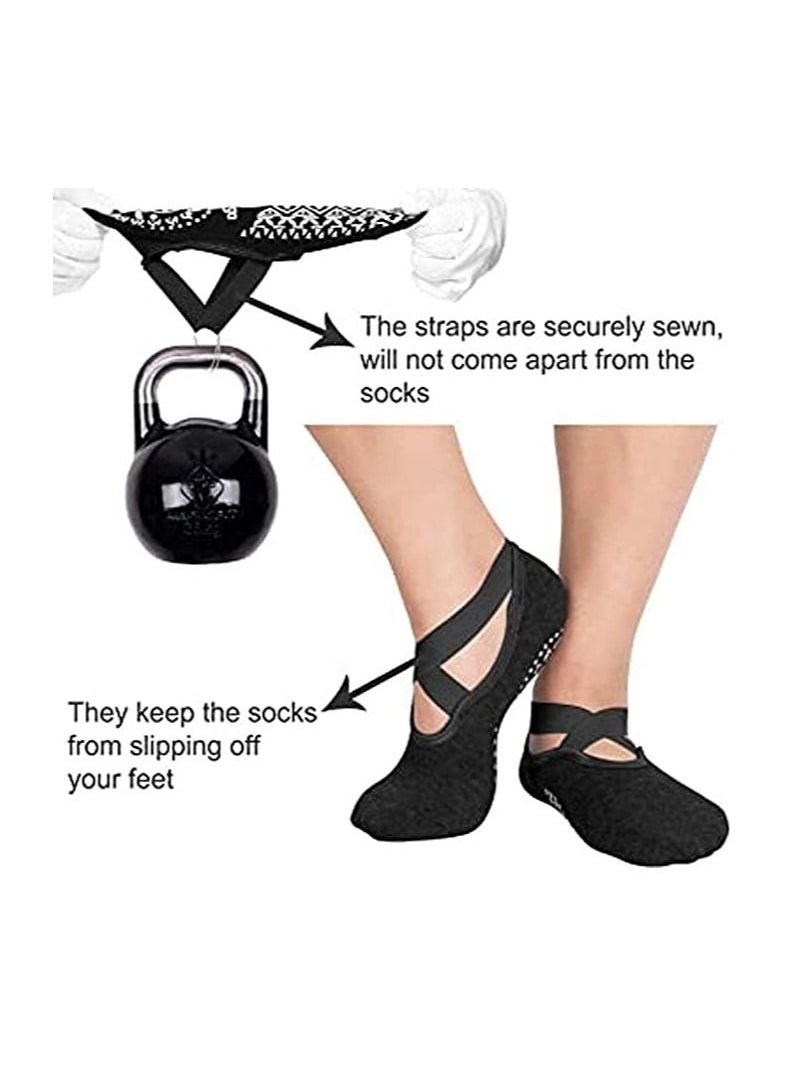 Generic - 3 pairs Strap Non slip Yoga Socks for Women Yoga Special Sports Socks Non Slip Grip Socks with Cushion for Yoga Pilates Barre Home and Hospital - Image 1