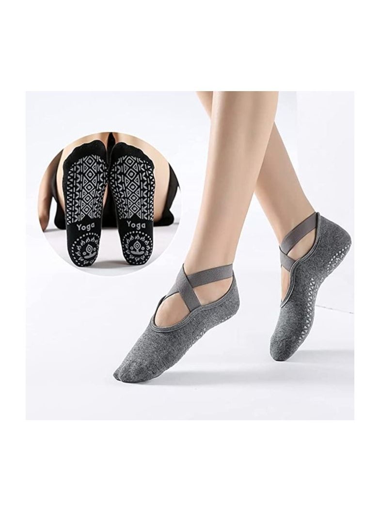 Generic - 3 pairs Strap Non slip Yoga Socks for Women Yoga Special Sports Socks Non Slip Grip Socks with Cushion for Yoga Pilates Barre Home and Hospital - Image 1