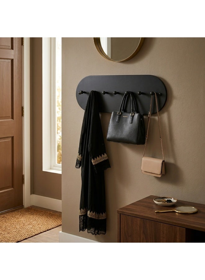 Lmst Traf Wall-mounted wooden shelf with 6-hook clothes hangers, 60 cm, Black - Image 1