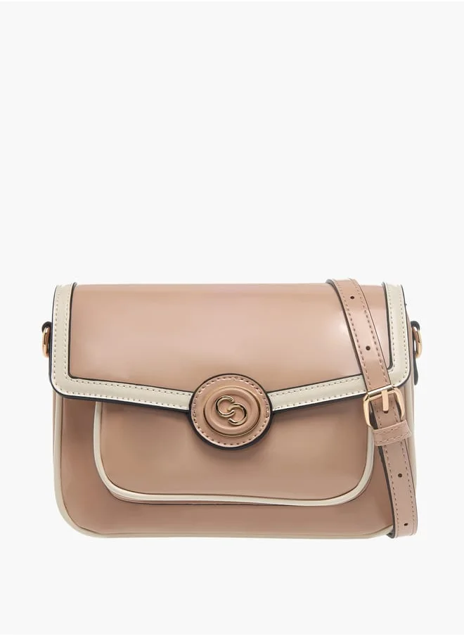 Celeste Womens Solid Crossbody Bag With Detachable Strap And Flap Closure