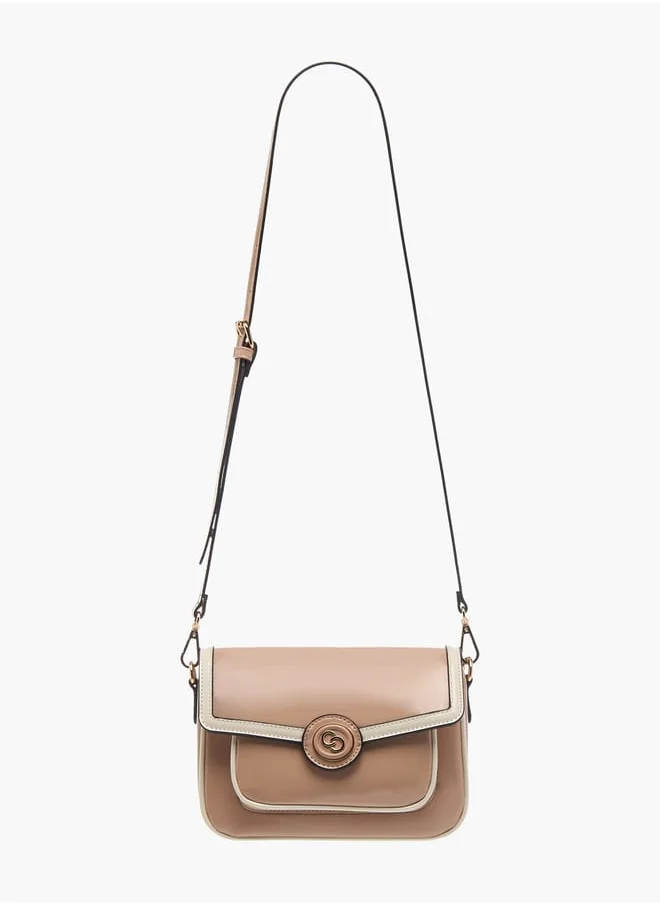 Celeste Womens Solid Crossbody Bag With Detachable Strap And Flap Closure