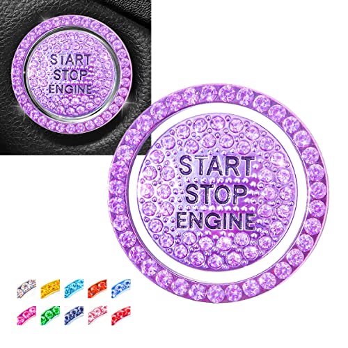 hallomomo Engine Start Stop Button Bling RingKey Ignition Starter Knob Crystal Rhinestone Cover Push Start Button Diamond Decor RingCover Lavender Purple - Image 1