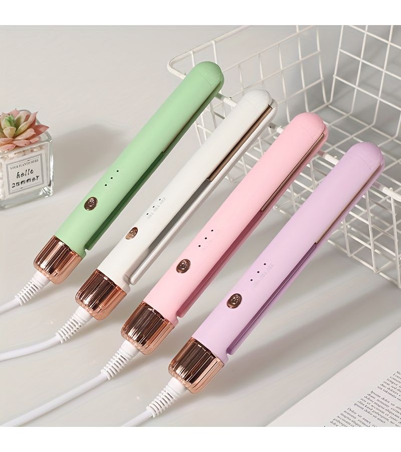 Pink Mini Portable Hair Flat Iron Clip Dual Purpose Straight And Curly Lightweight - Image 2