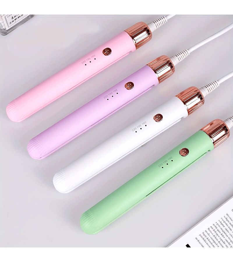 Pink Mini Portable Hair Flat Iron Clip Dual Purpose Straight And Curly Lightweight - Image 1