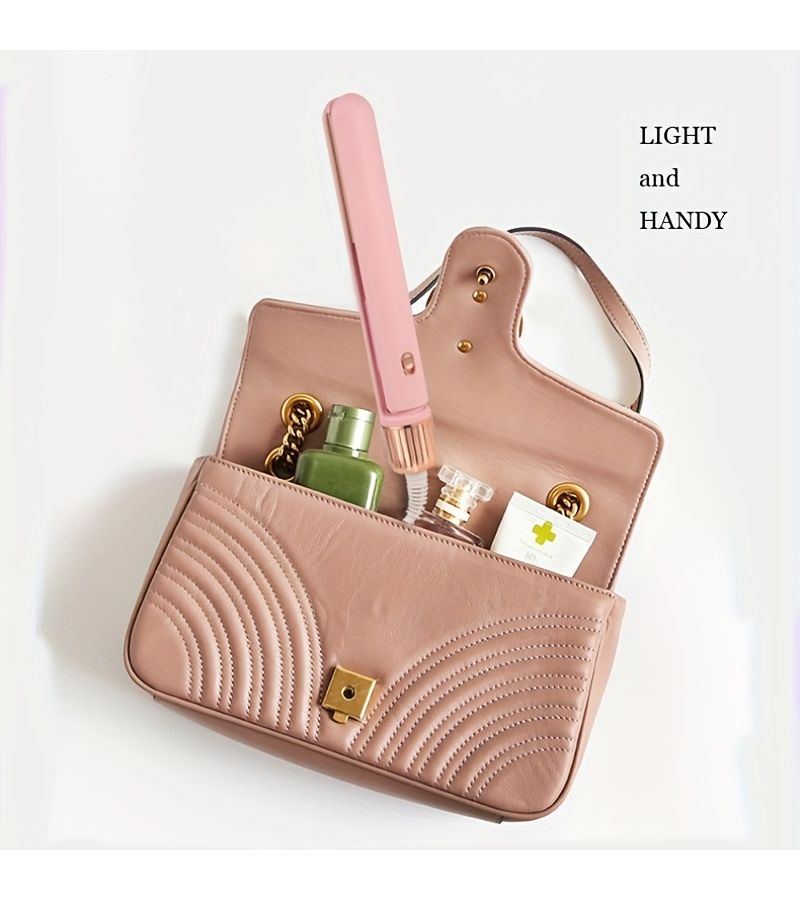 Pink Mini Portable Hair Flat Iron Clip Dual Purpose Straight And Curly Lightweight - Image 3