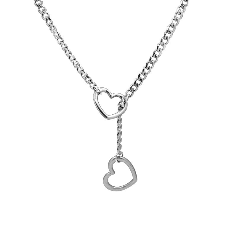 HTH Heart Slip Chain Necklace Gothic Punk Stainless Steel Long Big Heart Slip Chain Choker Necklace for Women Heart Y-Necklace (Silver, 23.6in) - Image 1