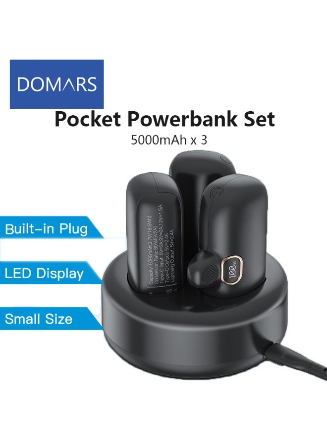 Domars Charger Station for Portable Charger  5000mAh x 3, Built-in Plug Power Bank Compatible With iPhone 17 16 15 14 13 12 Pro Max LED Display Charging Station USB-C Family-Sized Charger Station for Home,Black - Image 1