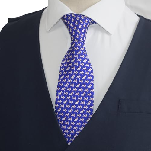 WITZROYS 100% Silk Ties for Men Handmade Neckties with Animal Printed Patterns+Gift box … (Dogs - Silver on Blue, Regular Length - 59") - Image 2