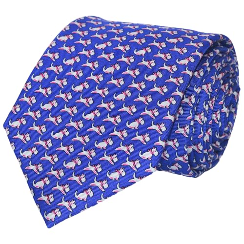 WITZROYS 100% Silk Ties for Men Handmade Neckties with Animal Printed Patterns+Gift box … (Dogs - Silver on Blue, Regular Length - 59") - Image 1