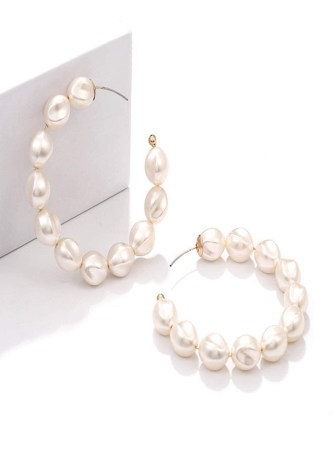 BVGA Pearl Hoop Earrings for Women Lightweight Faux Pearl Beaded Earrings Open Hoop Dangle Earrings Bridal Gifts (pure pearls hoop style) - Image 3