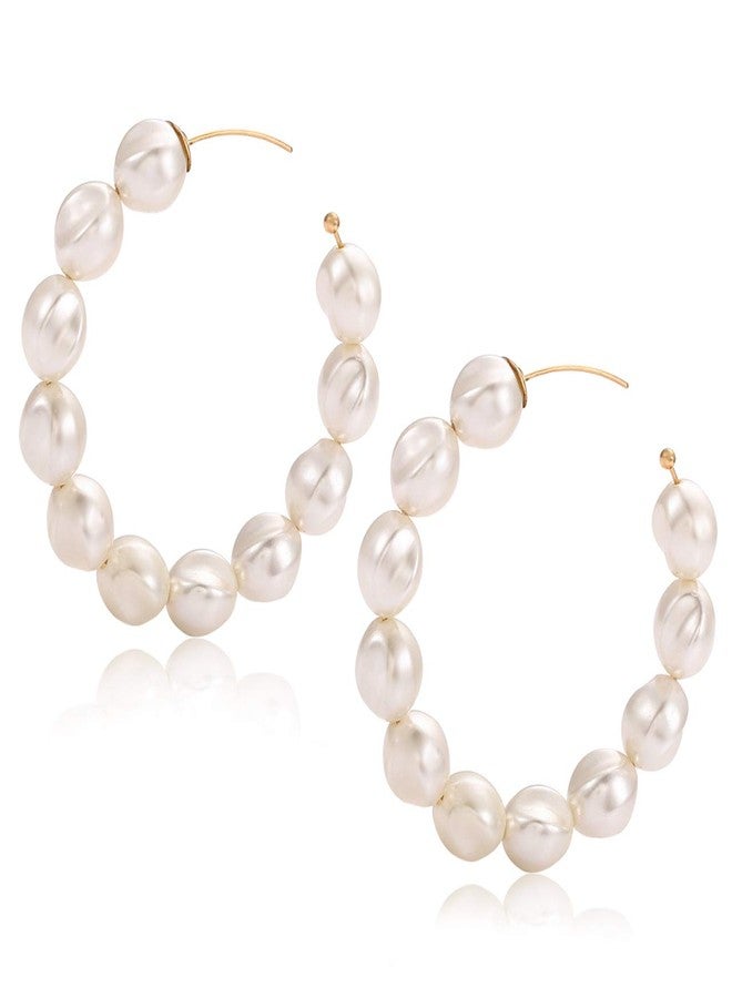 BVGA Pearl Hoop Earrings for Women Lightweight Faux Pearl Beaded Earrings Open Hoop Dangle Earrings Bridal Gifts (pure pearls hoop style) - Image 1