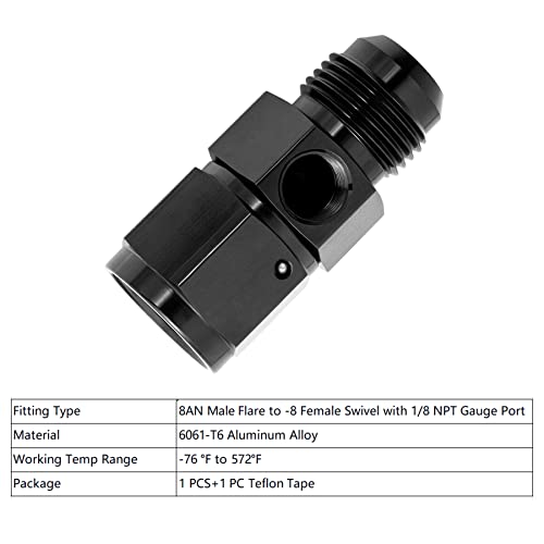 Breezliy 8AN Male Flare to 8 Female Swivel with 18 NPT Gauge Port Fuel Pressure Take Off Fitting Adapter Aluminum - Image 5
