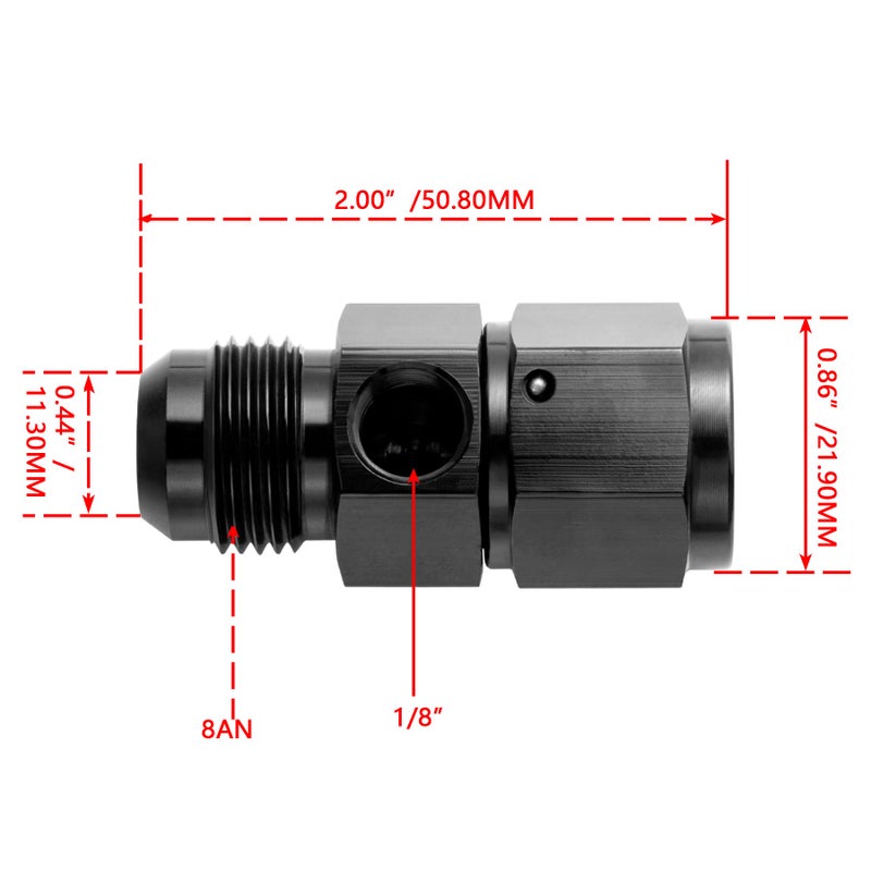 Breezliy 8AN Male Flare to 8 Female Swivel with 18 NPT Gauge Port Fuel Pressure Take Off Fitting Adapter Aluminum - Image 4