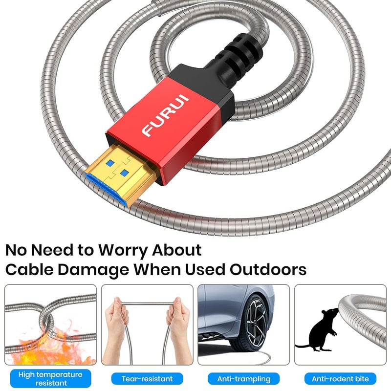 كابل HDMI 2.1 بألياف ضوئية بطول 150 قدم، للتثبيت داخل الجدار - كابل HDMI 2.1 مدرع للخارج 48 جيجابت في الثانية 8K@60Hz، 4K@120Hz، HDR الديناميكي، eARC للأجهزة RTX 3080/3090، Xbox Series X، PS5، مستقبل Denon AV، تلفزيونات LG، Samsung، Sony. - Image 3