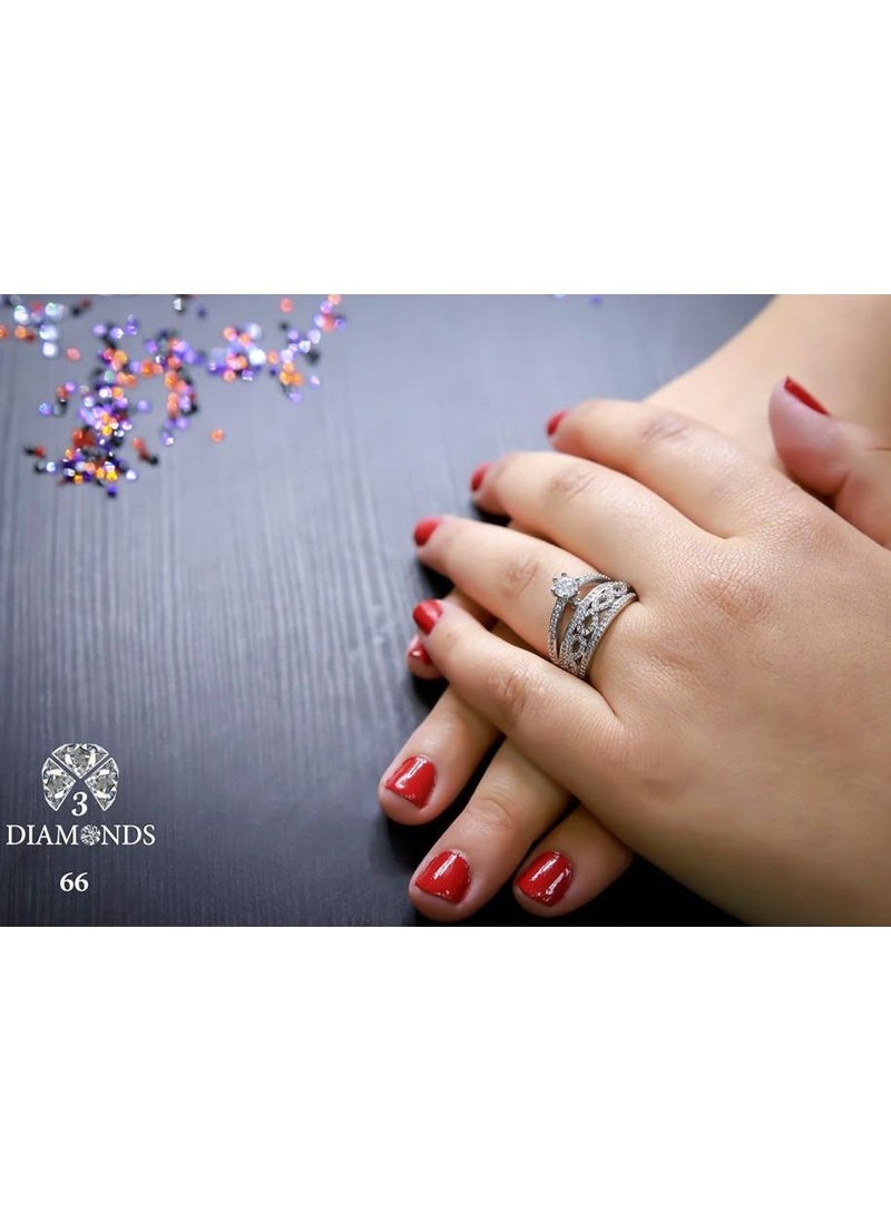 3Diamonds - 3Diamonds Wedding Twins Ring For Women Platinum Plated - Image 1
