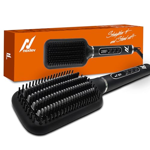 NexLev Ionic Hair Straightener Brush for Woman|Frizz-Free Straightening upto 12H| Ceramic Plates |60mm Wide Brush |130-210° |Keratin Bristles| Thermo Protect Technology|No Scalp Burn|1500W|HSB-03 - Image 1