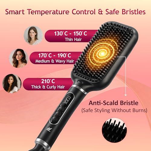 NexLev Ionic Hair Straightener Brush for Woman|Frizz-Free Straightening upto 12H| Ceramic Plates |60mm Wide Brush |130-210° |Keratin Bristles| Thermo Protect Technology|No Scalp Burn|1500W|HSB-03 - Image 4
