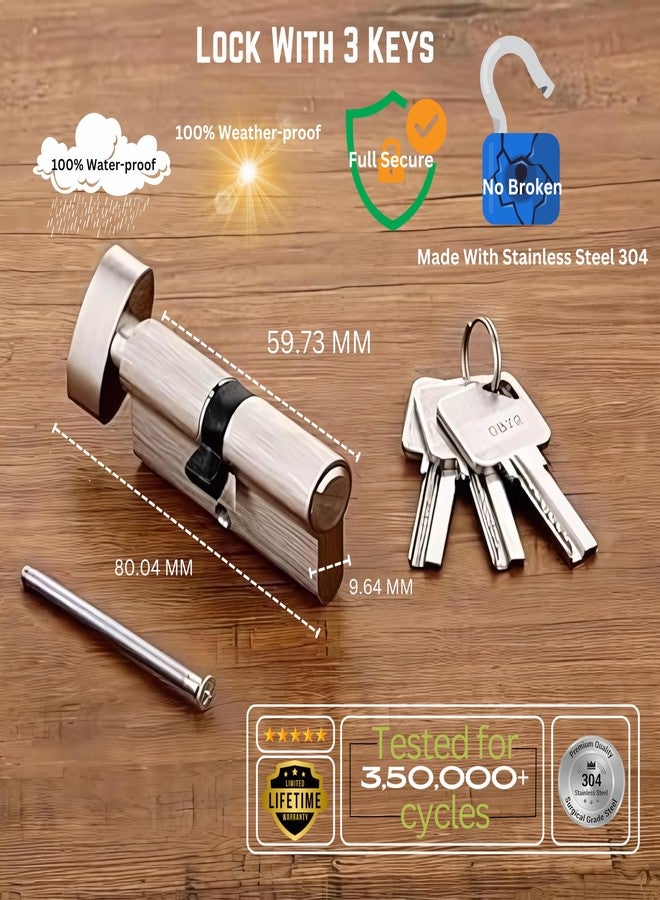 Gaurish Hardware طقم قفل باب أسطواني من الفولاذ المقاوم للصدأ من جوريش هاردوير | غرفة نوم، غرفة استقبال، غرفة معيشة | يناسب الأبواب الخشبية يمين/يسار، داخلي/خارجي | مقبض باب سكني - Image 2