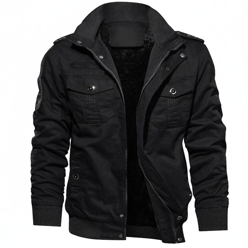 AliExpress autumn and winter new men's fan cotton jacket plus velvet tooling large size jacket men's trend Black plus velvet M - Image 1