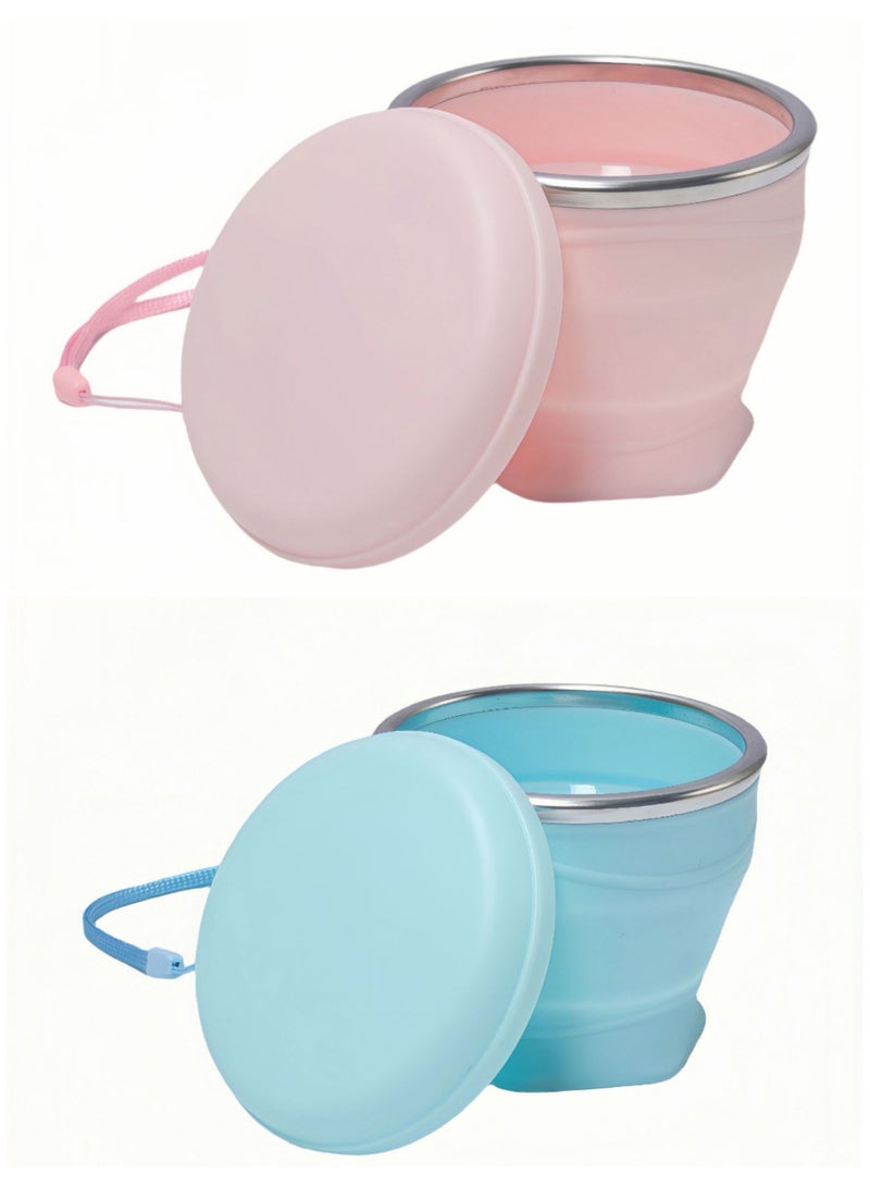 Foldable Silicone Water Cup – 2-Pack (Pink & Sky Blue), 180ml Collapsible Travel Cup for Outdoor, Hiking, Camping & Kids  - Image 1