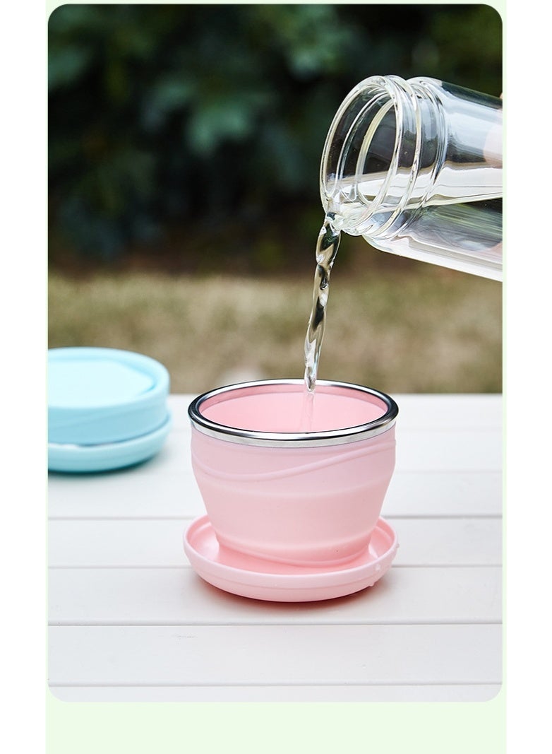 Foldable Silicone Water Cup – 2-Pack (Pink & Sky Blue), 180ml Collapsible Travel Cup for Outdoor, Hiking, Camping & Kids  - Image 2