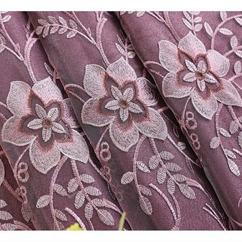 Amidoudou 1 Pair European Double Layer Curtains for Living Room Bedroom Luxury Flower Embroidered Curtains with Valance (Purple,52x102 Inch) - Image 2