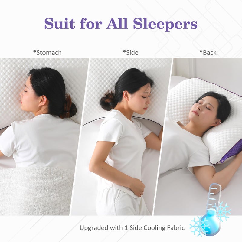 HOMELAB Adjustable Crescent Shredded Memory Foam Pillows King Size, Cooling Bed Pillows for Sleeping with Removable Cover, 1 Pack Medium Pillow for Side Sleepers, 20"x34" - Image 4