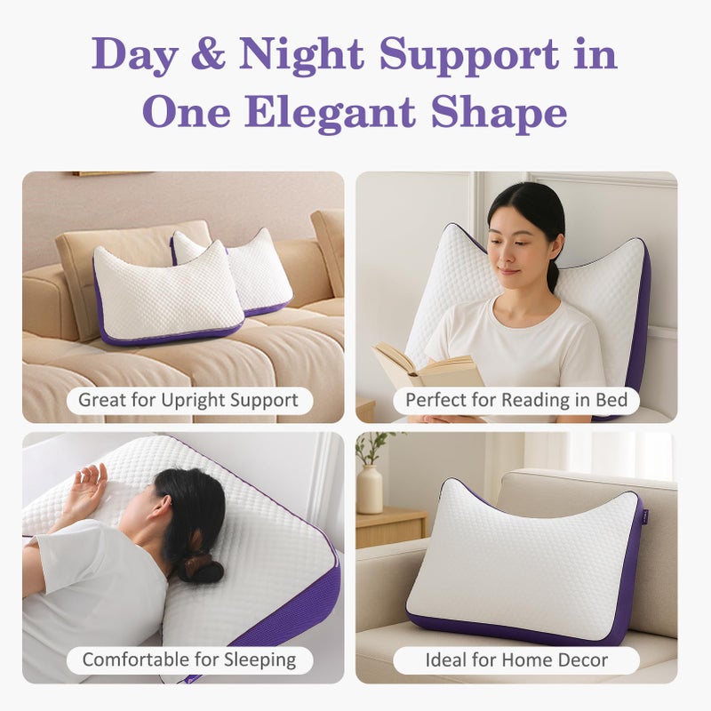 HOMELAB Adjustable Crescent Shredded Memory Foam Pillows King Size, Cooling Bed Pillows for Sleeping with Removable Cover, 1 Pack Medium Pillow for Side Sleepers, 20"x34" - Image 3