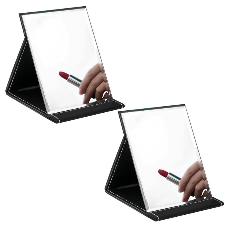 DORMICO Creative Folding PU Leather Makeup Mirror Desktop Mirror with Stand Smart Portable Simple Fashion Black Mirror Black Pack of 2 - Image 1