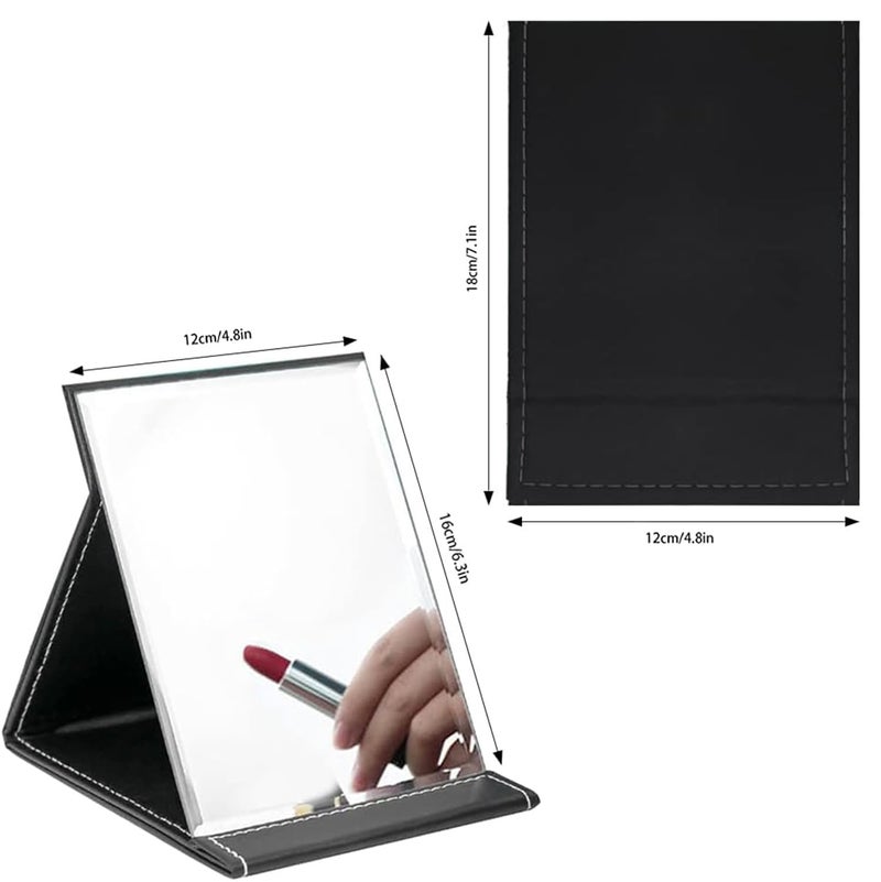 DORMICO Creative Folding PU Leather Makeup Mirror Desktop Mirror with Stand Smart Portable Simple Fashion Black Mirror Black Pack of 2 - Image 3