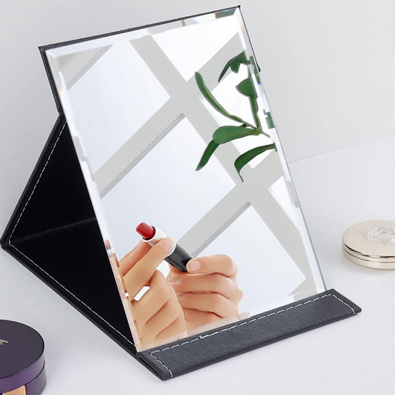 DORMICO Creative Folding PU Leather Makeup Mirror Desktop Mirror with Stand Smart Portable Simple Fashion Black Mirror Black Pack of 2 - Image 2