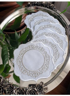 Tanem Home Silver Embroidered Glitter Set of 6 Cocktail Napkins, vintage coasters 