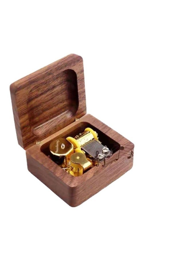 Engraved Walnut Music Box Wooden Music Box Sky City Creative Birthday Gift For Boys And Girls Girlfriend-Color:Maple-Size:8.8*8.6*4cm - Image 2